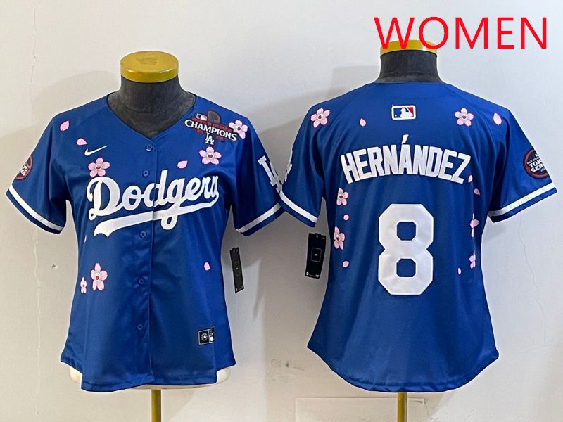 Women Los Angeles Dodgers 8 Hernandez Blue Sakura Edition 2025 Nike MLB Jersey style 5